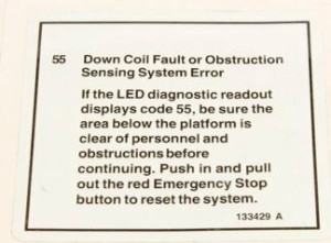 Genie Lift Part # 133429GT - DECAL, OBSTR SENSING SYS ERROR, EA