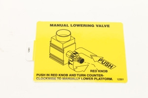 Genie Lift Part # 12301GT - DECAL,MANUAL LOWER.VALVE, EA