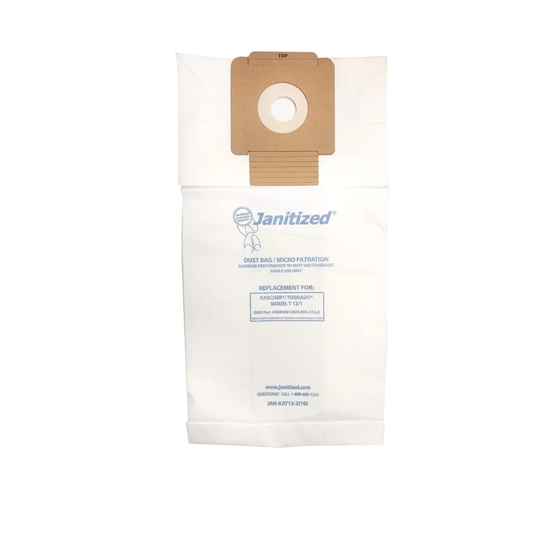 Janitized JAN-KAT12-2(10) Premium Replacement Commercial Vacuum Paper Bag, for Karcher/Tornado Model T12/1 Vacuum Cleaner (10-10 Packs)