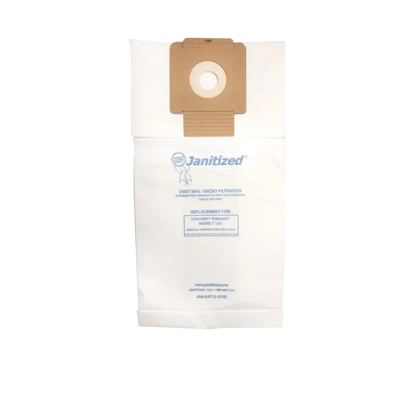 Janitized JAN-KAT12-2(10) Premium Replacement Commercial Vacuum Paper Bag for Karcher/Tornado Model T12/1 Vacuum Cleaner, OEM#K69043120/6.904-312.0 (Pack of 10)