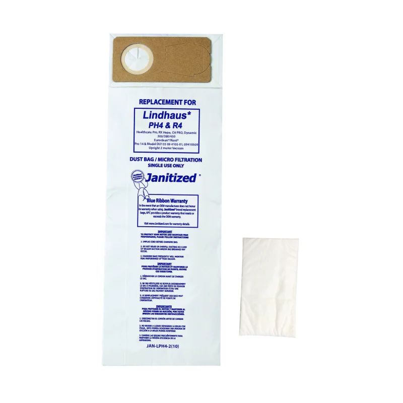 Janitized JAN-LPH4-2(10) Paper Premium Replacement Commercial Vacuum Bag for Euroclean Pro, Lindhaus Healthcare Pro, RX HEPA,CH Pro, Dynamic Vacuum Cleaners (10-10 Packs)