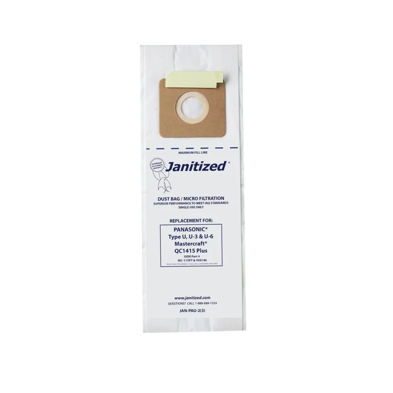 Janitized JAN-PAU-2(3) Paper Premium Replacement Commercial Vacuum Bag for Panasonic Type U, Mastercraft QC 1415 Plus Vacuum Cleaners (12-3 Packs)