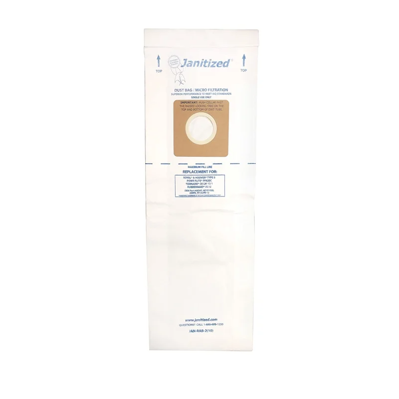 Janitized JAN-RAB-2(10) Premium Replacement Vacuum Paper Bag, Royal B, Hoover B, Rubbermaid UL12, Power Flite PF62EC, OEM#66247, 1801406000, 4010103B (Pack of 10)