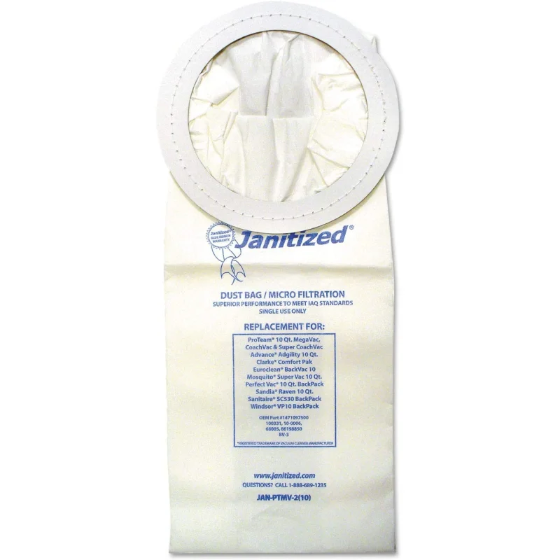 Janitized JANPTMV2PK Vacuum Filters Designed to Fit Most Commercial 10 Qt. Backpack Vacs, 10/Pack