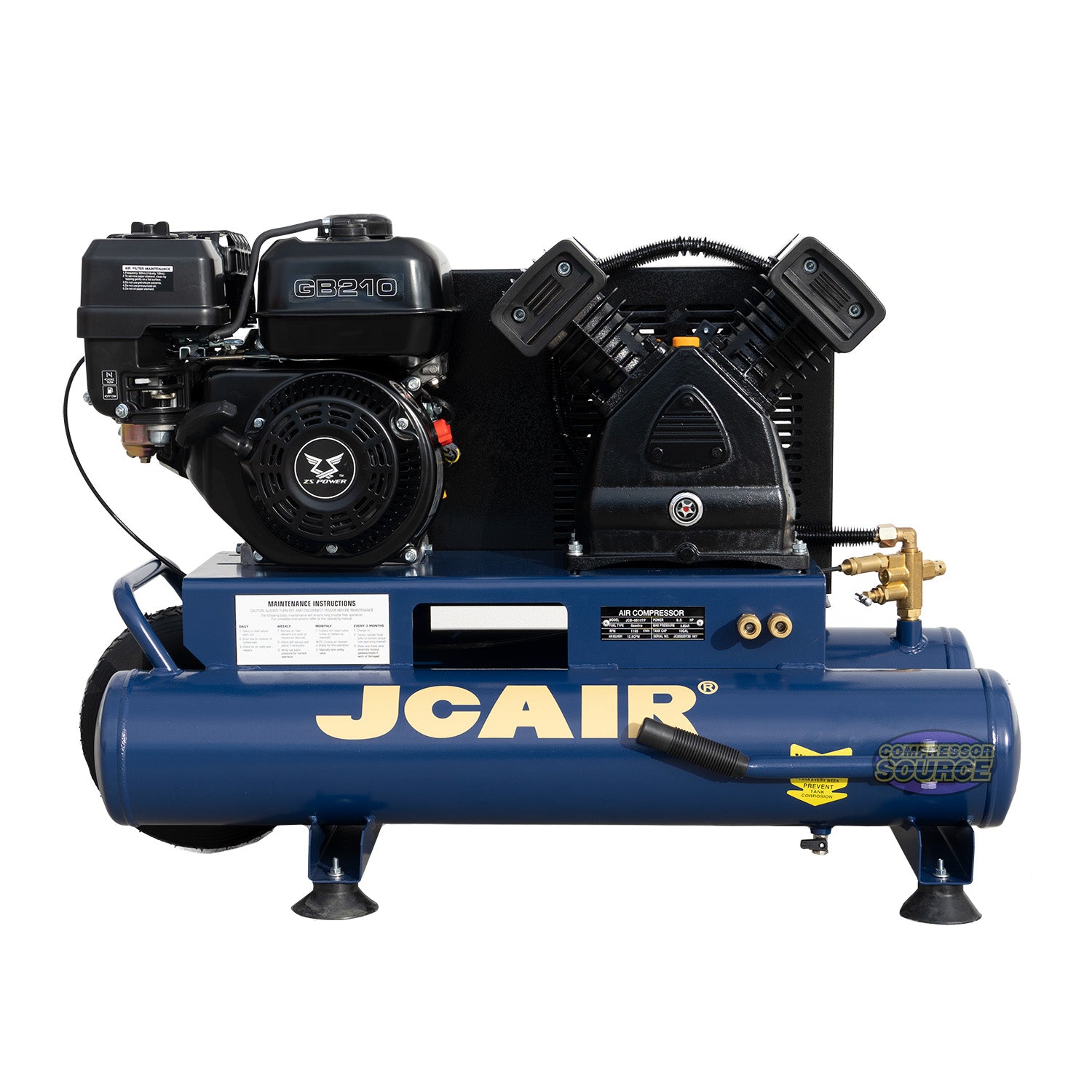 6.5 HP 10 Gallon Wheelbarrow Air Compressor 12.5 CFM Gas Engine JCB-6508G (6538T)