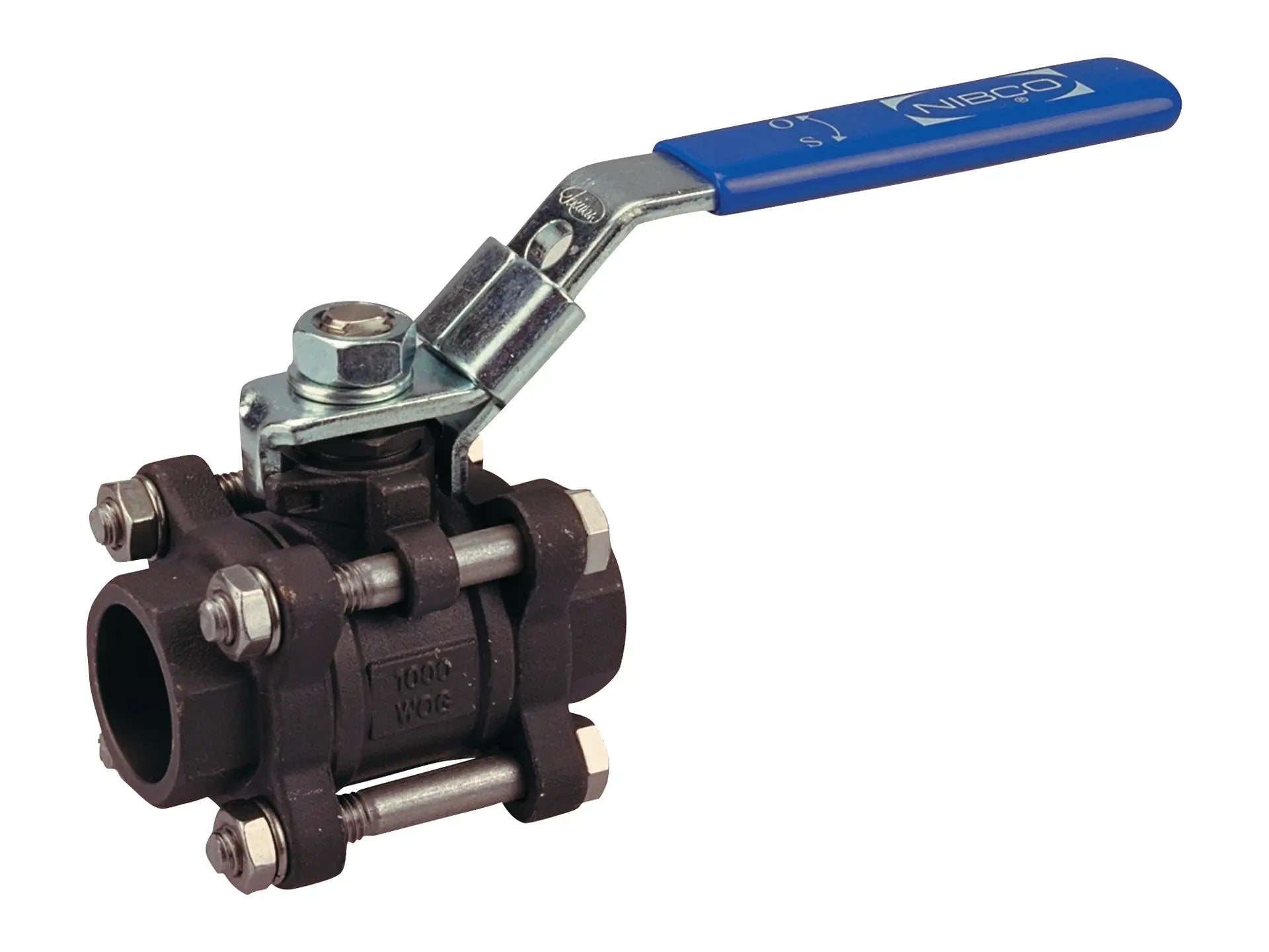 NIBCO NL99E4B, 1-1/4in. Three-Piece Carbon Steel Ball Valve Full Port, SS Trim, Socket Weld