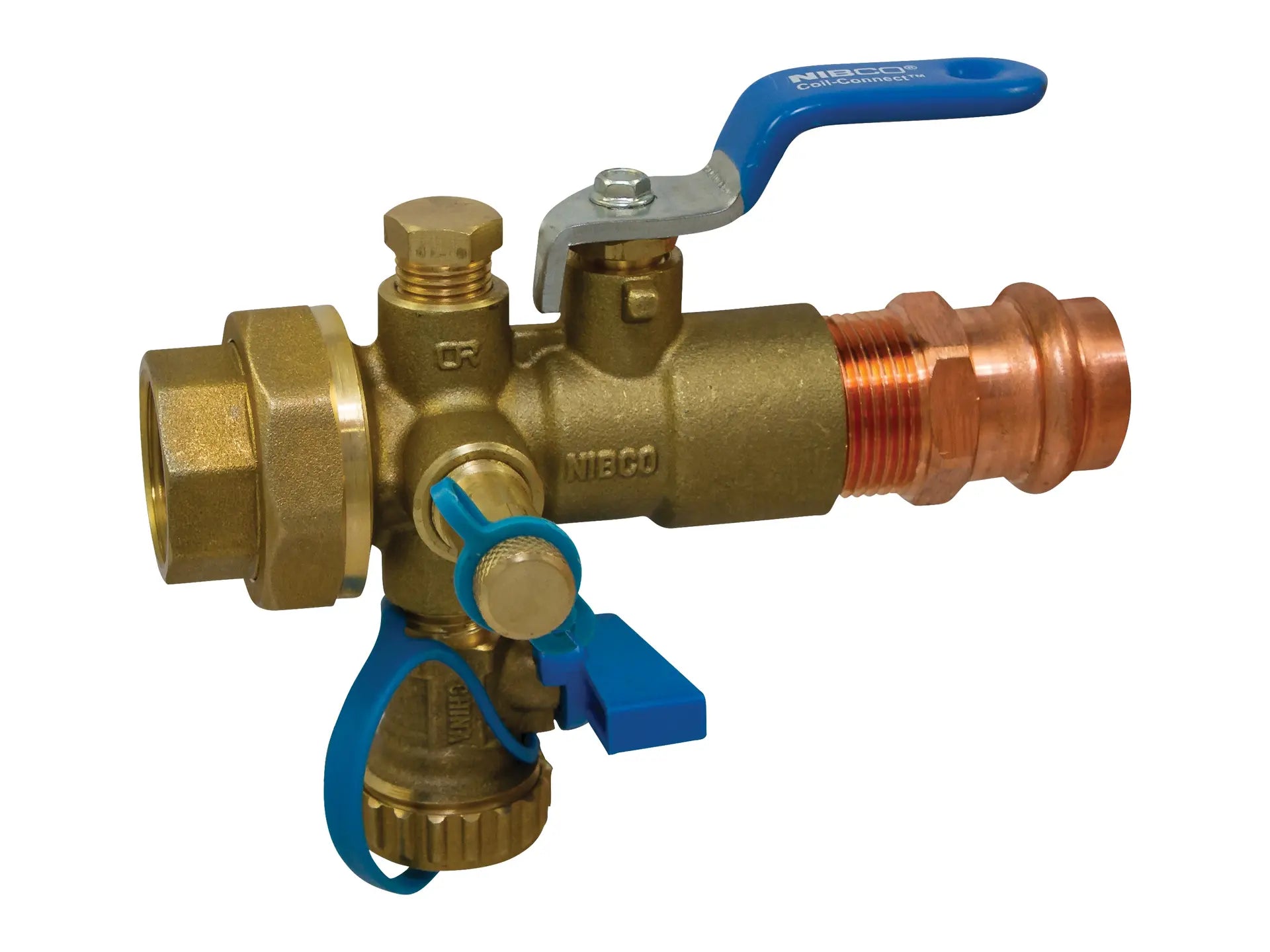 NIBCO NMP3X30B, 1-1/4in. Combination Ball Valve Press x Thread Ends w/Union, Test Point & Drain Valve