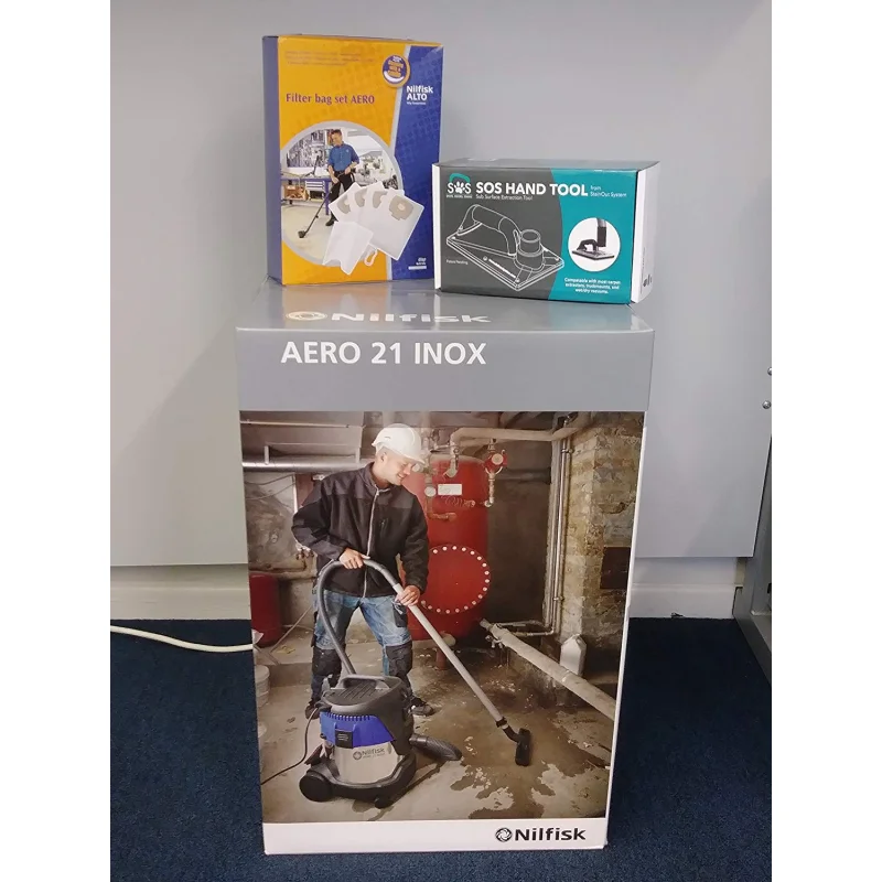 Nilfisk Aero 21 5 Gal. Professional Wet/Dry HEPA Vac, S.O.S. Sub Surface Carpet Extraction Tool & NILFISK- 302002404 Bag Set