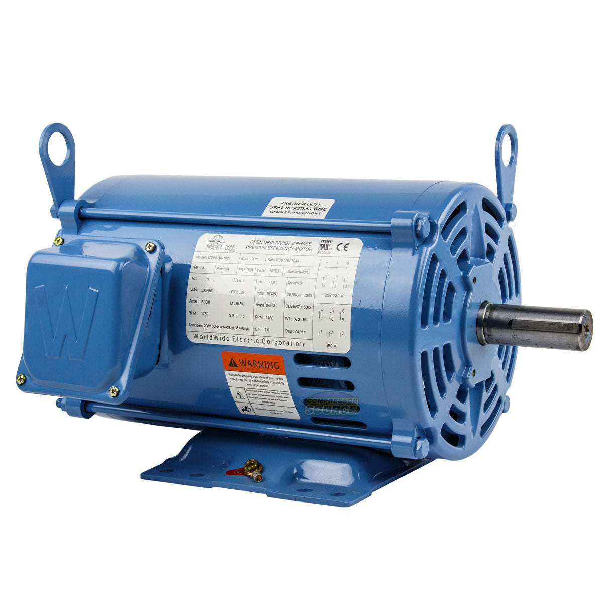 3 HP 3 Phase Electric Motor 1759 RPM 182T Frame 230-460V ODP ODP3-18-182T