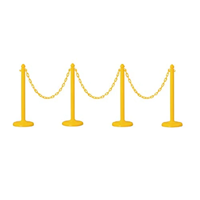 PLASTIC STANCHION IN YELLOW + 32′ CHAIN, 4 PCS w/C-Hook