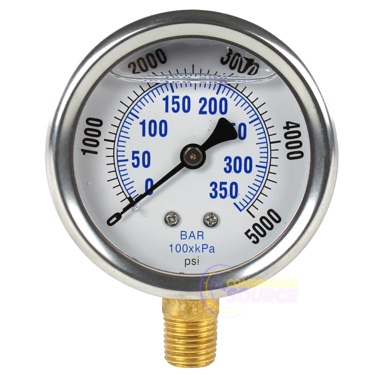 2.5" Face Liquid Filled 0-5,000 PSI Pressure Gauge Lower Side Mount PRO-201L-254R