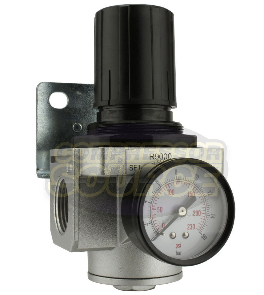 1" Air Compressor Pressure Regulator with Gauge and Wall Mounting Bracket R908