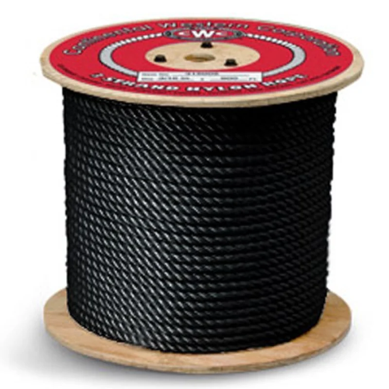 Rope 3-Strand Nylon Rope – 1/4″ x 600 ft, Black