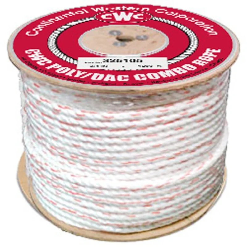 Rope 3-Strand Poly Dacron Rope, White with Blue/Orange Tracers