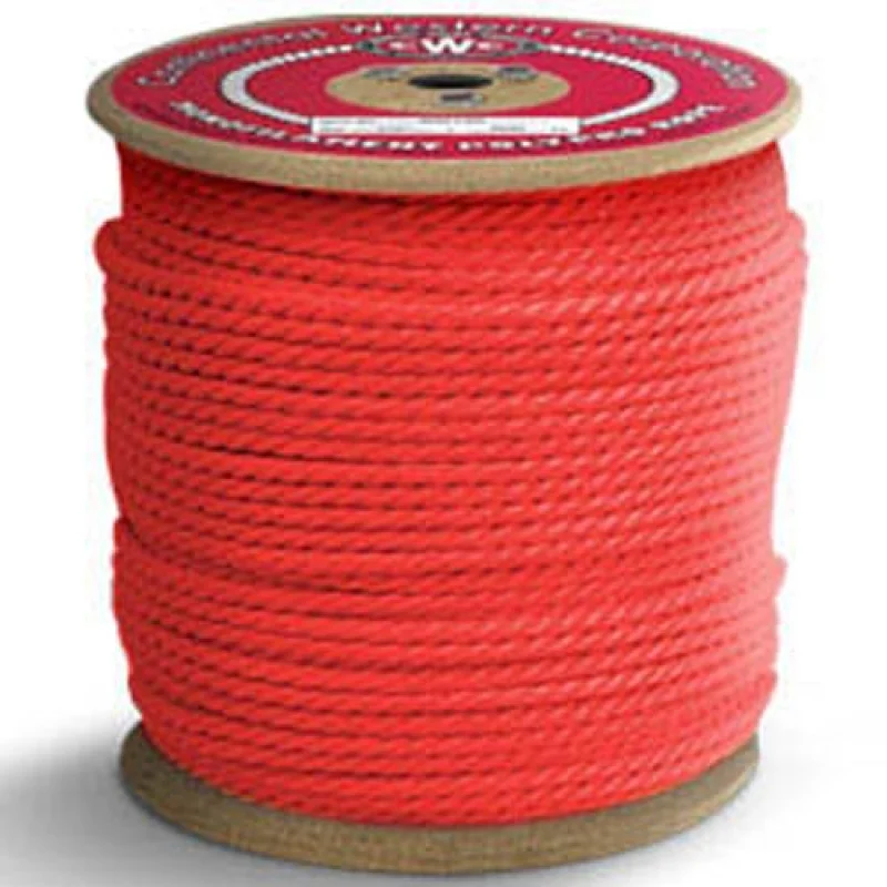 Rope 3-Strand Polypropylene Rope – 3/8″ x 600 ft, Red