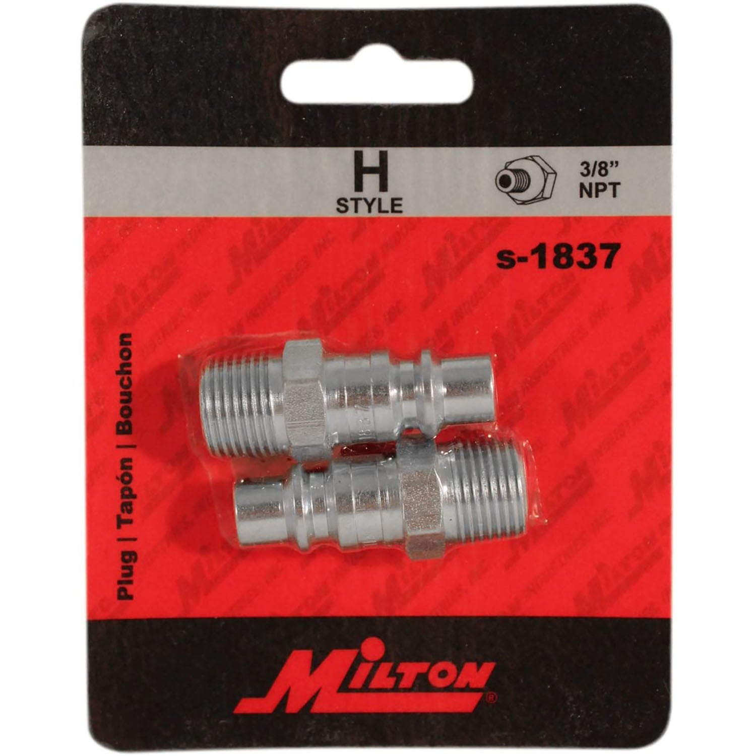 Milton H-Style Plug 3/8" MNPT Steel Quick Release Plug S-1837 - 2 Pack