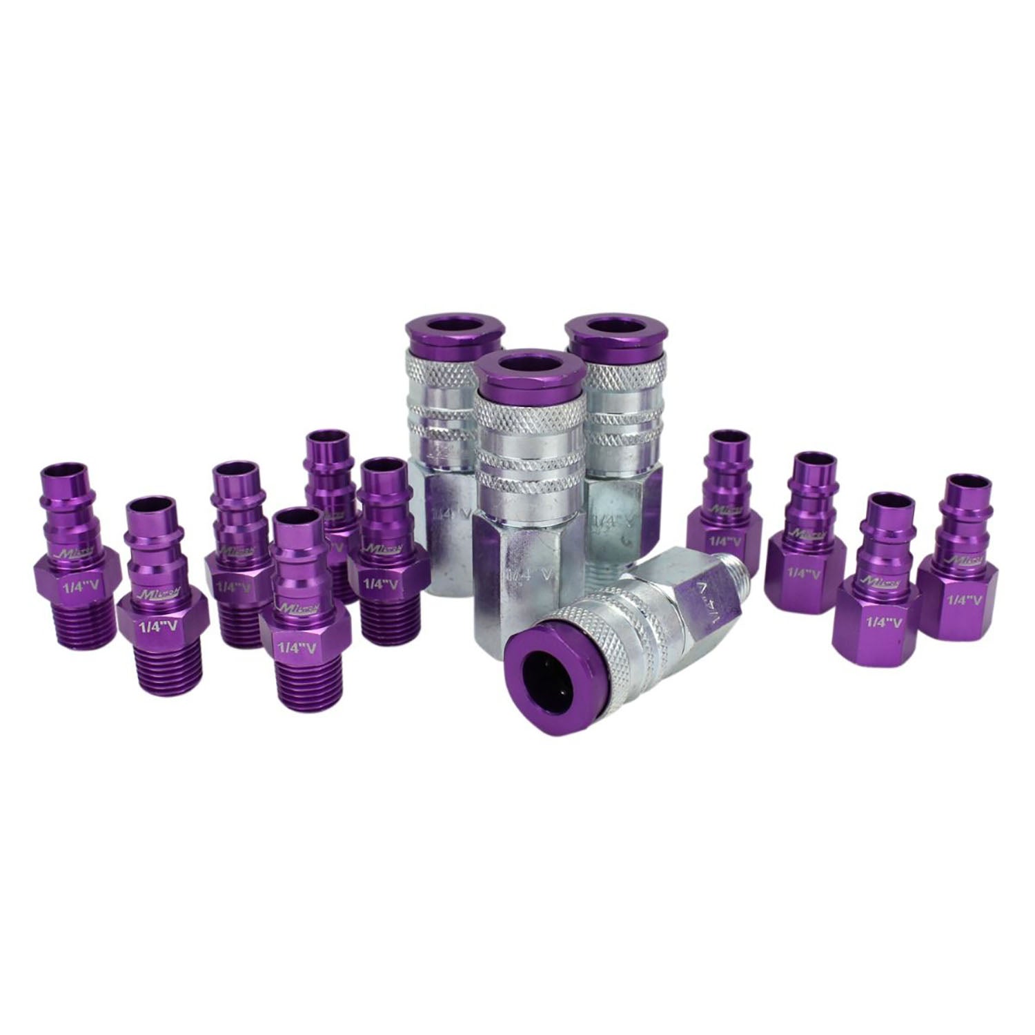Purple ColorFit V-Style Coupler and Plug Kit 1/4" NPT 14 Pieces Milton S-314VKIT