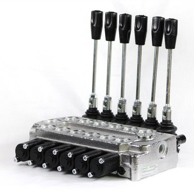 Monoblock type Directional Control Valve (VDM6): 6 Spools, Double Acting, SAE-08 Inlet, SAE-10 Outlet, 5000 Max PSI, 2550 PSI Relief Setting