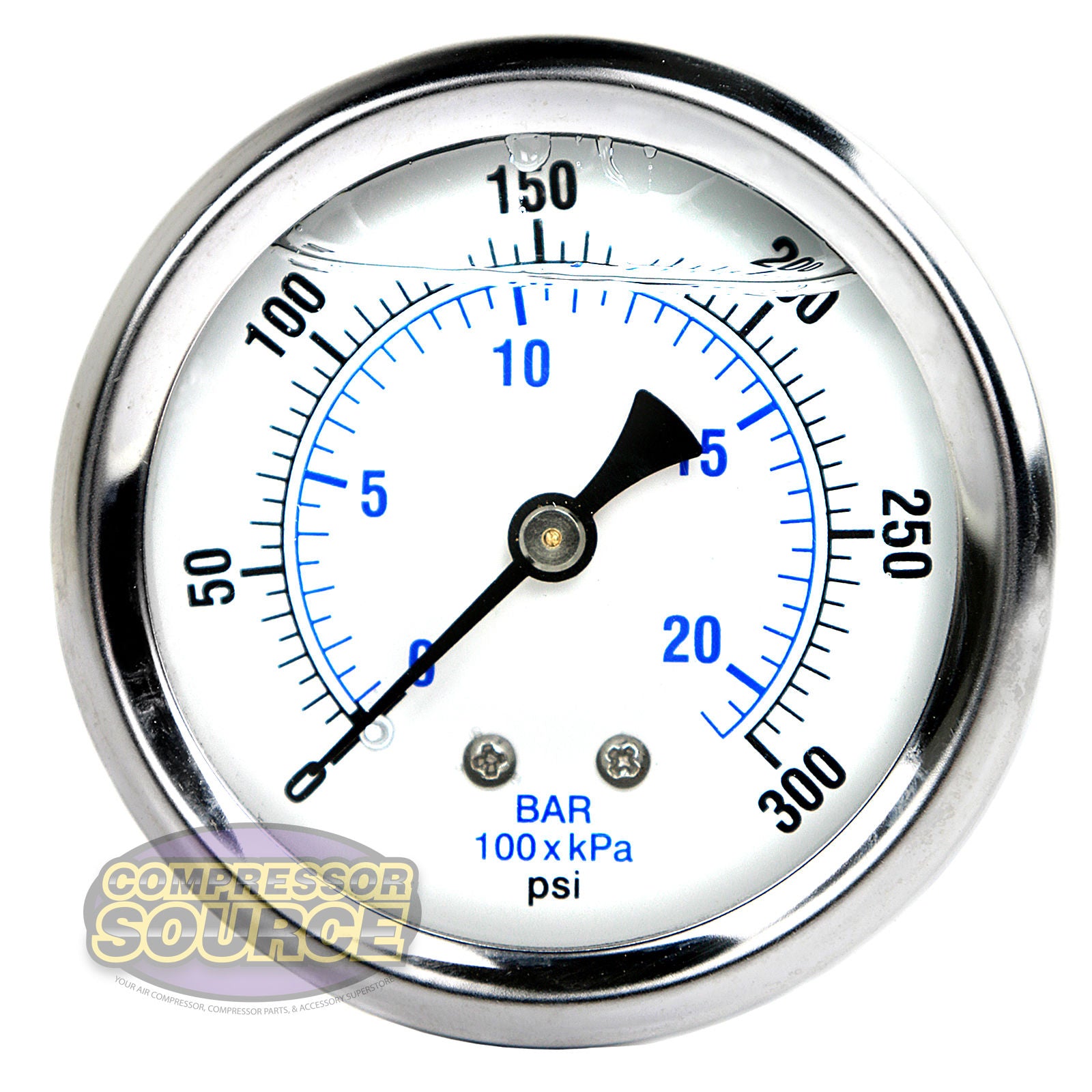 2.5" Face Liquid Filled 0 - 300 PSI Center Back Mount Pressure Gauge SEC-202L-254H