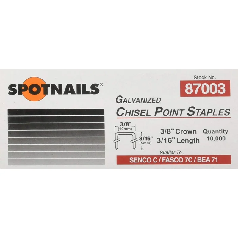 Spot Nails 87003 3/8-Inch Crown Staples, 3/16-Inch, 10000-Piece
