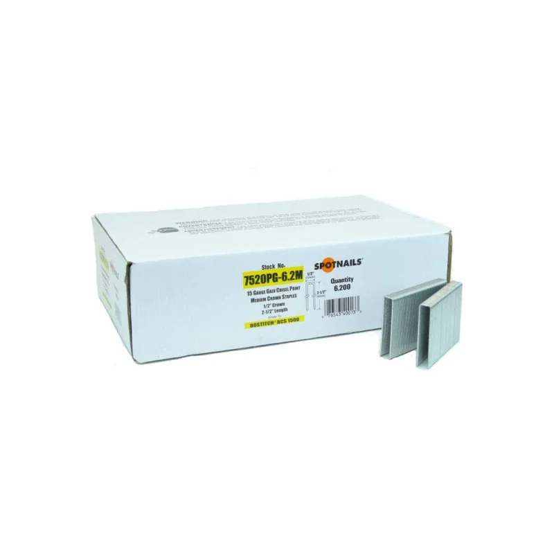 SpotNails 7516PS-4.5M 2″ Stainless 15 Ga 1/2″ Medium Crown Staples 4.5M