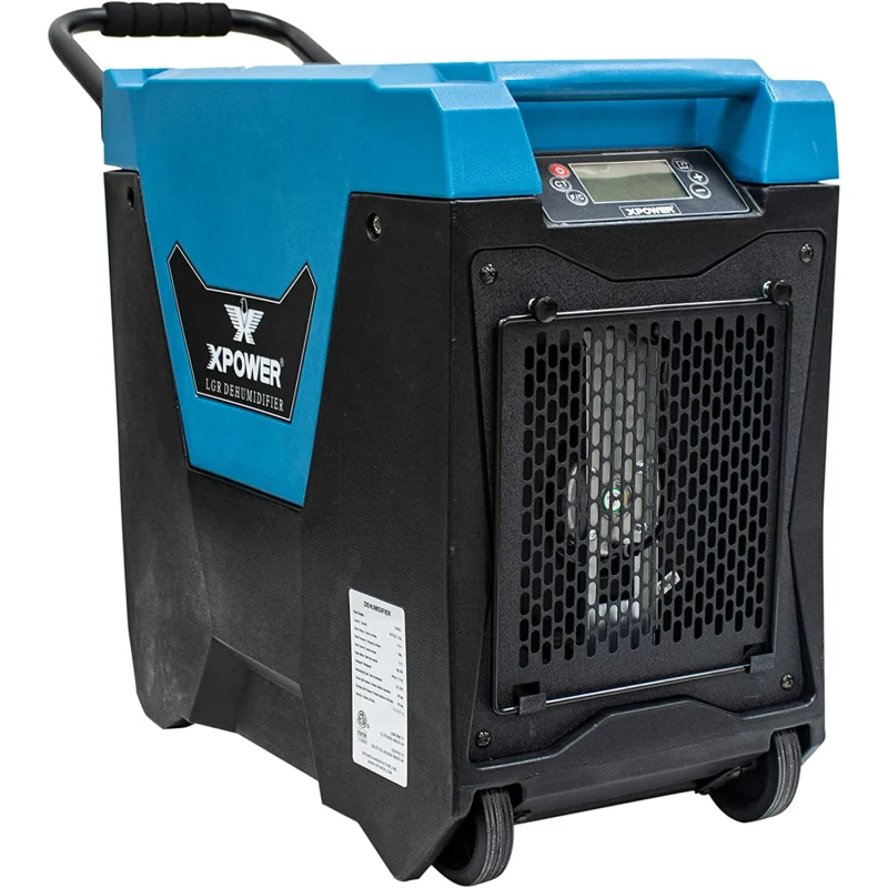 XPOWER XD-85L2 145-Pint LGR Commercial Dehumidifier with Automatic Purge Pump, Drainage Hose, Handle and Wheels for Water Damage Restoration, Clean-up Flood, Basement, Mold, Mildew Blue